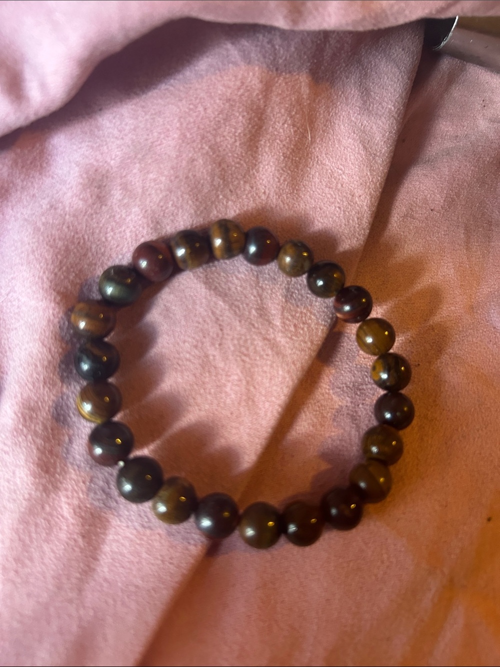 Tiger Eye Beaded Stretch Bracelet - Brown & Green & Red & Gold Tones!